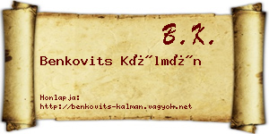 Benkovits Kálmán névjegykártya